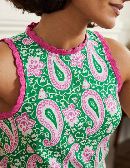 Boden Stitch Detail Jersey Top - Paisley - Green Multi/Emerald