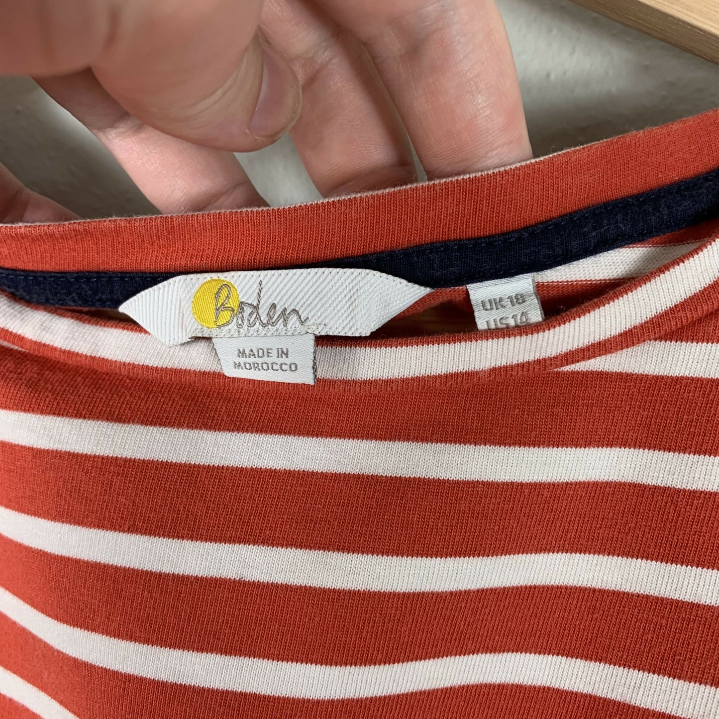 Boden Long Sleeve Imogen Breton Tee - Stripes - Cherry Red/Ivory - 14