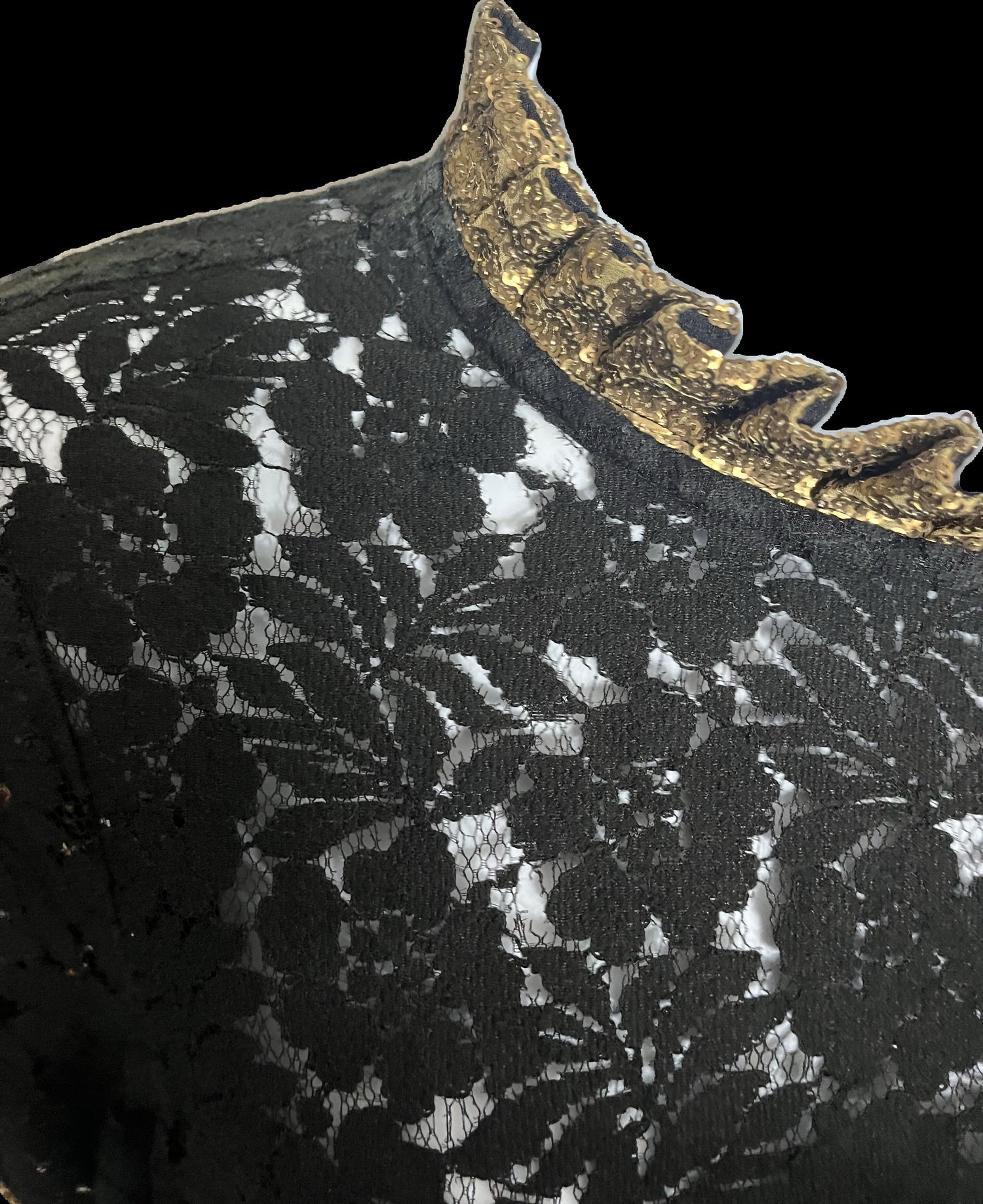 Samshek Short Sleeve Gold Ruffle Lace Overlay Dress Floral Black Multi size 8