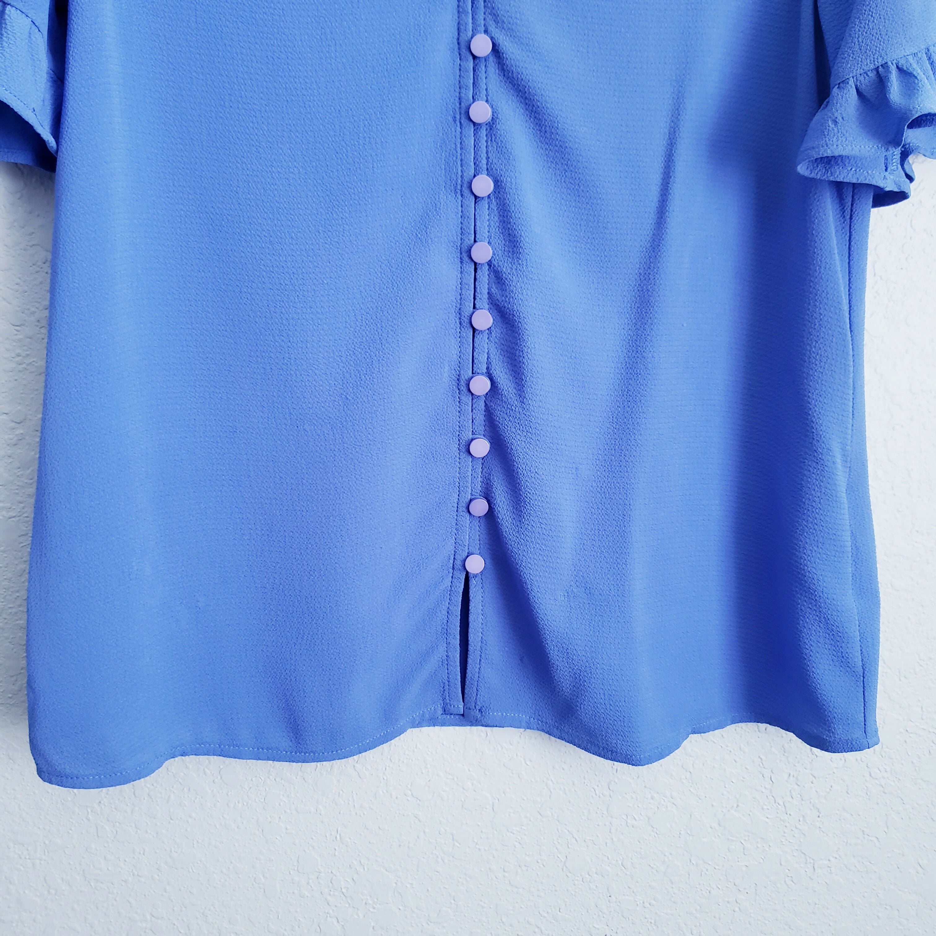 CeCe by Cynthia Steffe V-Neck Ruffled Button-Down Top - /Blue - XS