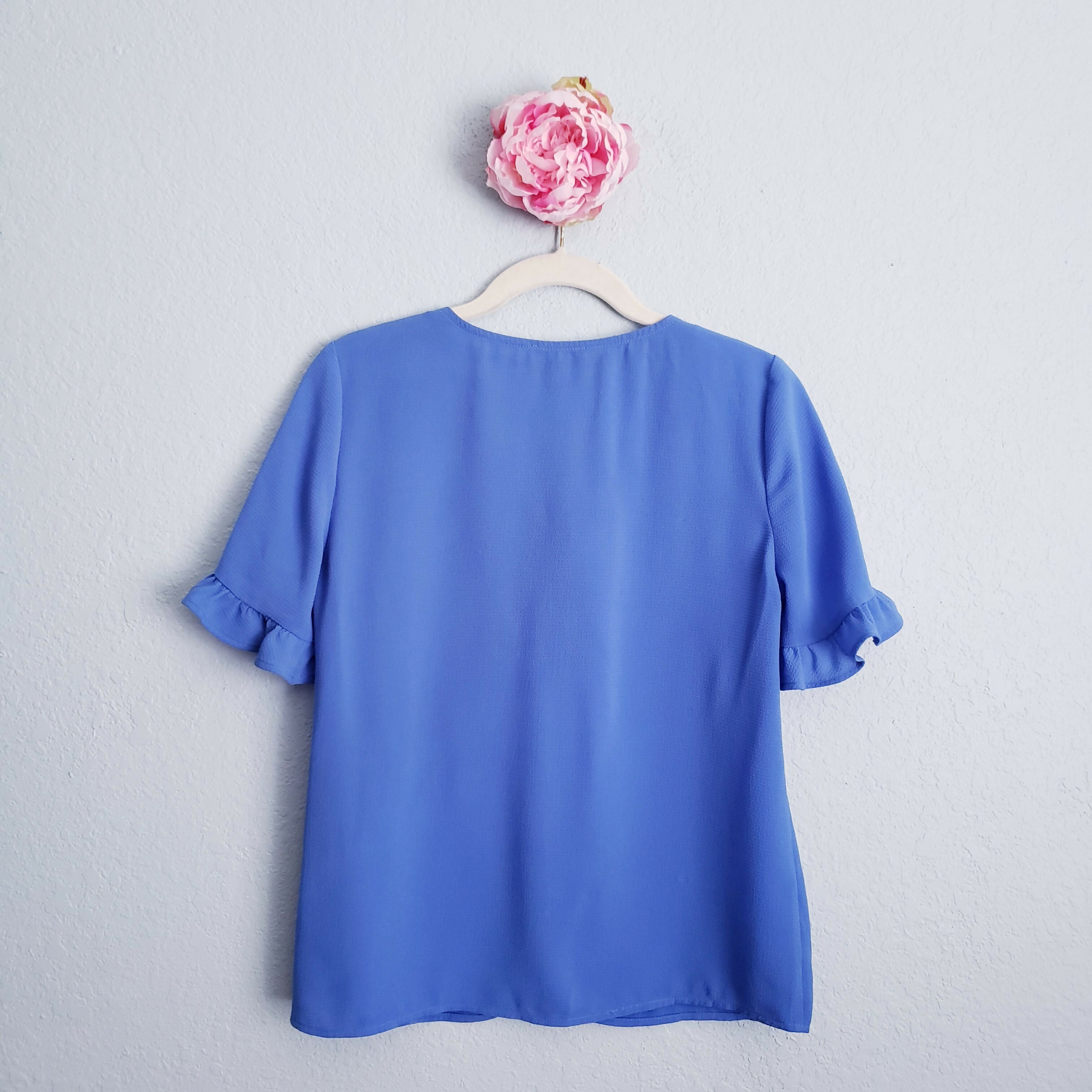 CeCe by Cynthia Steffe V-Neck Ruffled Button-Down Top - /Blue - XS