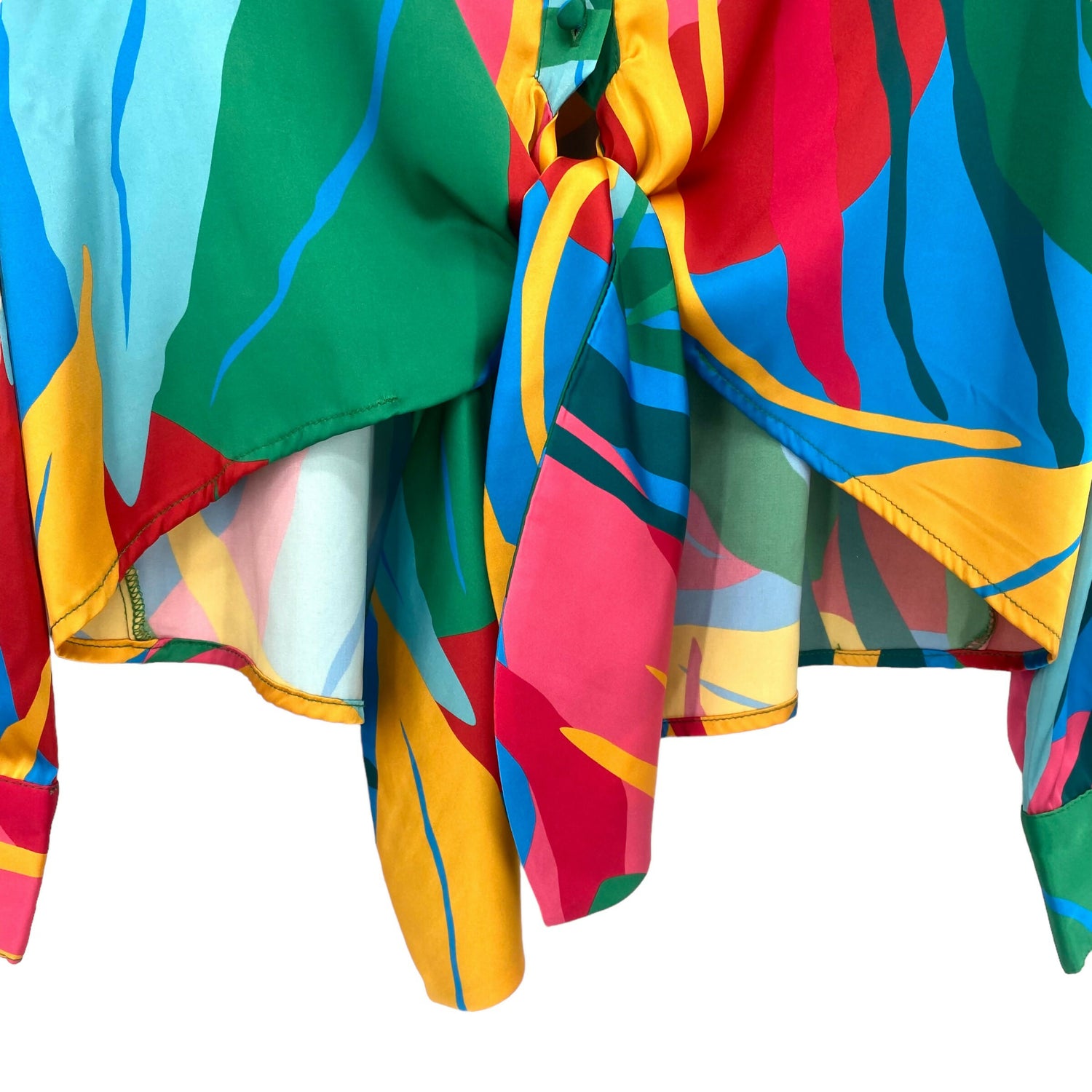 Hutch Tropical Print V-Neck Tie-Front Blouse XS Long Sleeve Multicolor