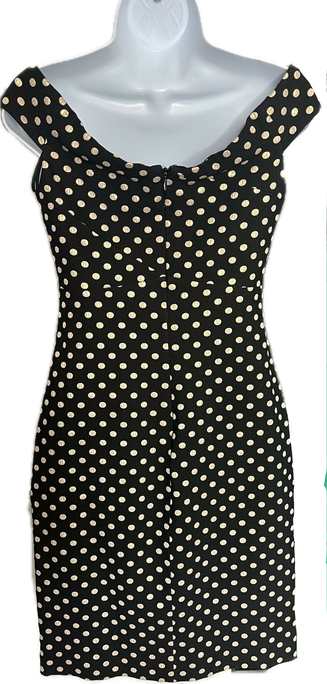 Nicole Miller NY Off the Shoulder Polka-Dot Jaquard Sheath Dress Black Gold 8