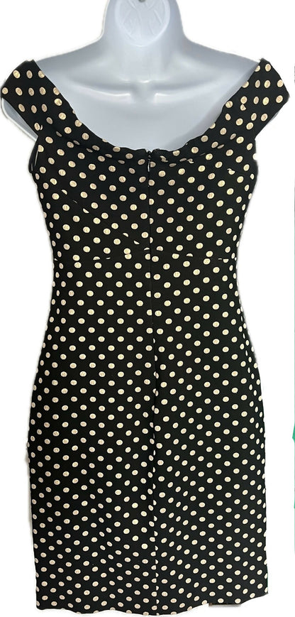 Nicole Miller NY Off the Shoulder Polka-Dot Jaquard Sheath Dress Black Gold 8