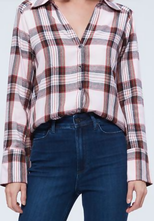 Paige Davlyn Long Sleeve Cuff Button-Down Shirt - Plaid - Pink Multi/Bright Blush - M