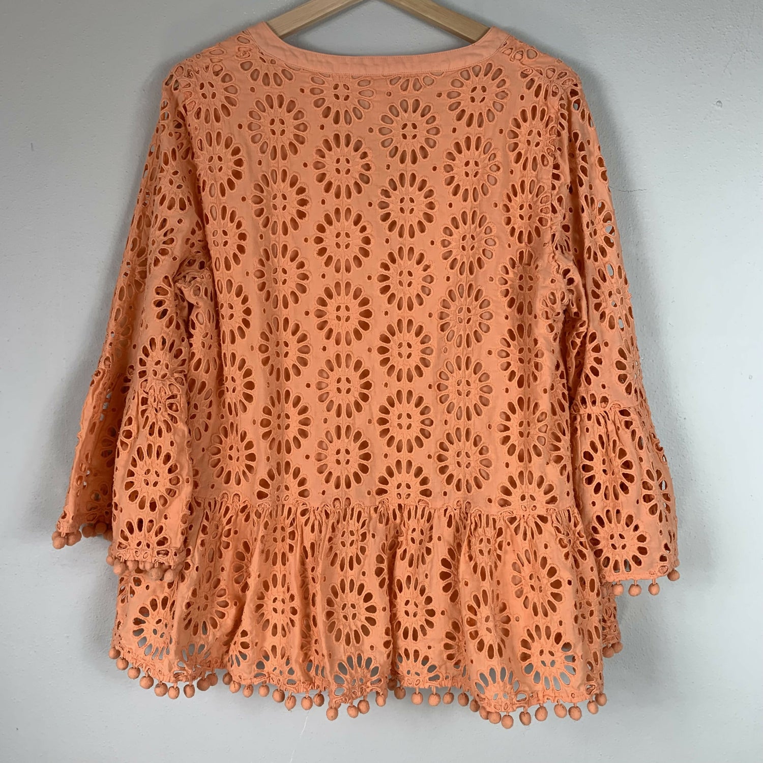 Lilly Pulitzer 3/4 Sleeve Bekah Eyelet Top - Eyelet - Orange/Cantaloupe Oversized Pinwheel Eyelet - XL