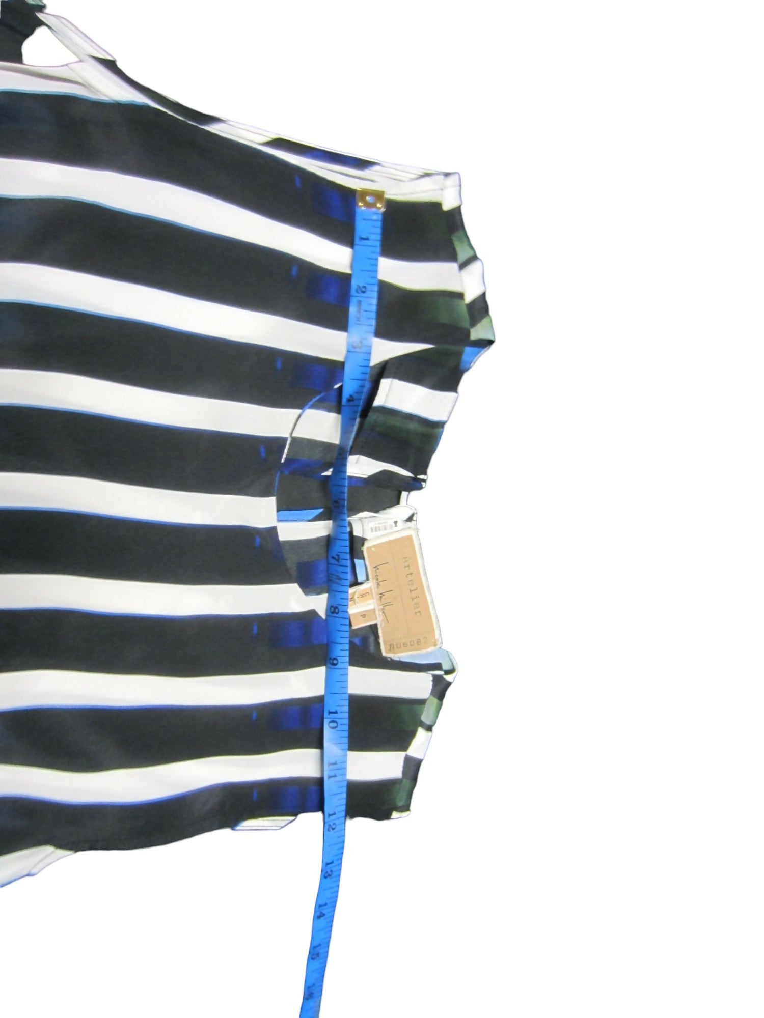 Nicole Miller NY Sleeveless Pleated Blouse - Geometric - Blue Multi/Multicolor - XS