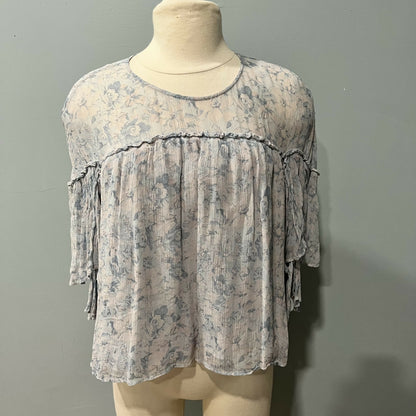 Stevie May Teired Ruffle Sleeve Top - Floral - Blue Multi/Blue Floral - S