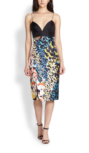 NICHOLAS Spaghetti Strap Sweetheart Printed Midi Dress - Abstract - Black Multi/Black - 0