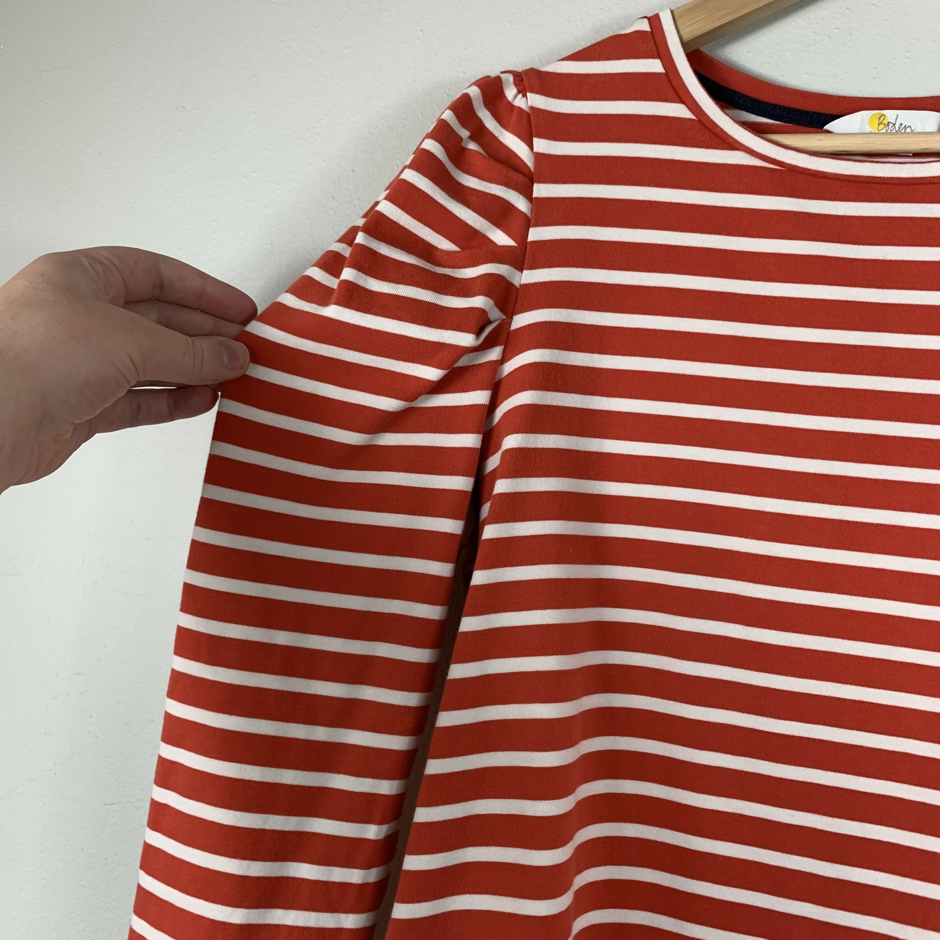 Boden Long Sleeve Imogen Breton Tee - Stripes - Cherry Red/Ivory - 14