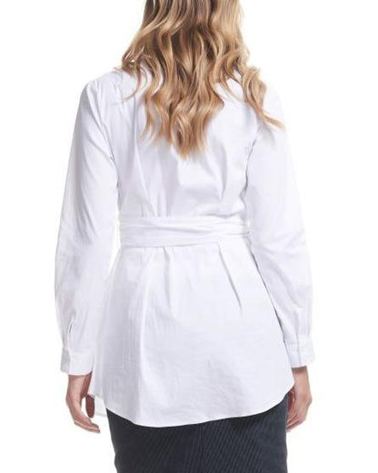 Soon Maternity Maternity Wrap V-Neck Dress Shirt - White - SM