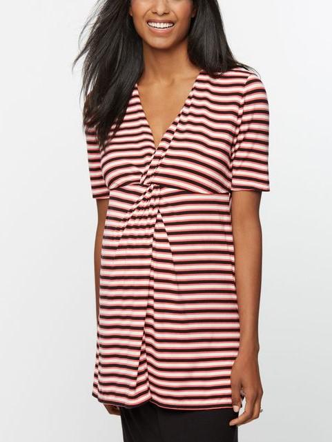 Rachel Zoe Maternity Knit Top - Stripes - Red Multi/Red/Beige Stripes - S