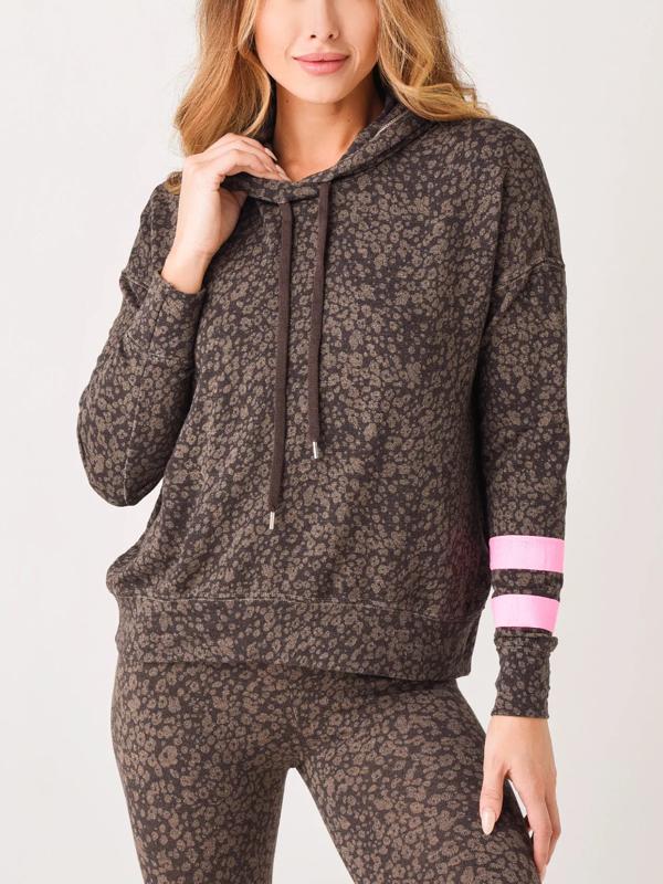 Sundry Long Sleeve Arm Stripe Hoodie - Animal - Brown Multi/Teddy - L