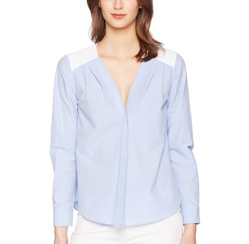 Jil Sander Color Blocked Long Sleeve Cotton Blouse Blue Size 10