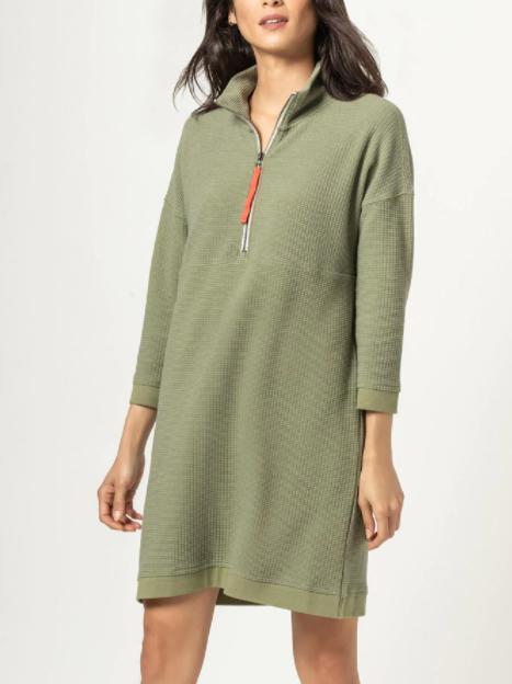 Lilla P Half-Zip Waffle Knit Dress - /Green