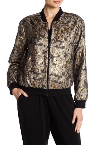 Vince Camuto Long Sleeve Metallic Foil Jacquard Bomber - Gold Multi - XS/