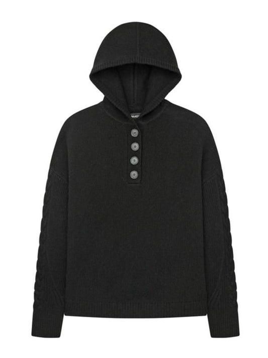 Naadam Merino Cashmere Cable Henley Hoodie - Black - M