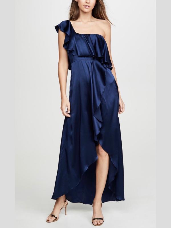 Alexis One-Shoulder Ruffle Ausyn Dress - Navy - L