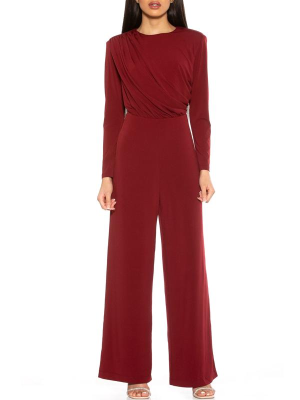 Alexia Admor Ruched Wide-Leg Jumpsuit - /Red - M