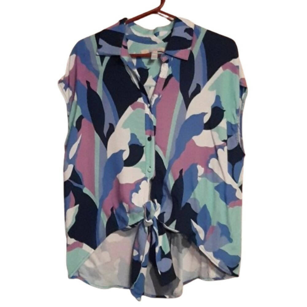 Hutch Short Sleeve Brickell Tie Top - Floral - Navy Multi/Navy Colorblock Daffodils