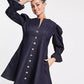 Mini dress with puff sleeves and buttons in navy