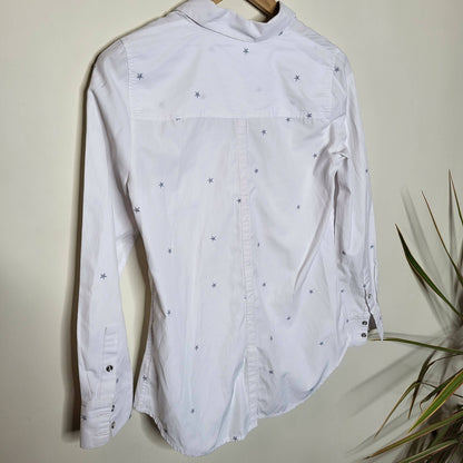 Led Maternity Long Sleeve Collared Button-Down Shirt - Abstract - White