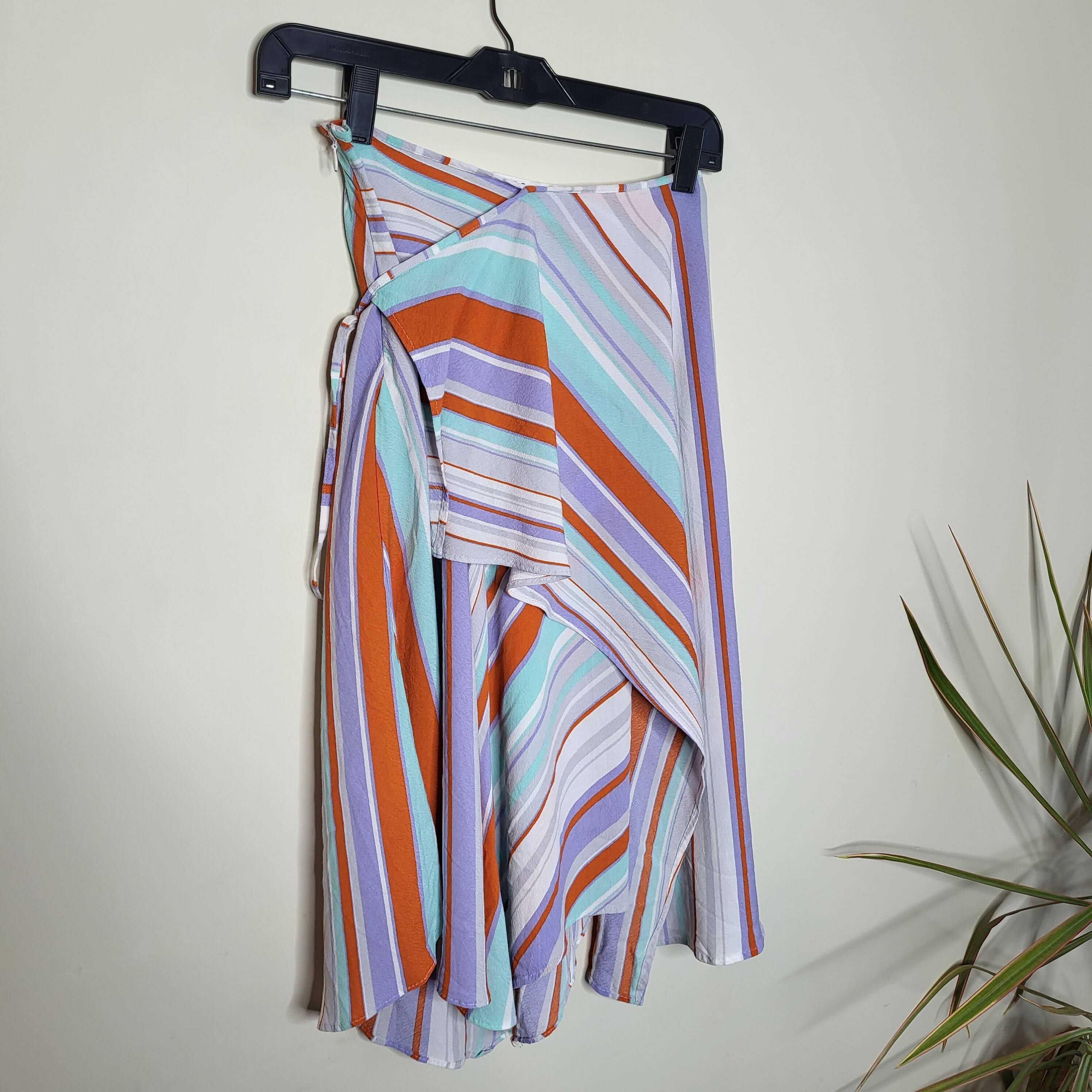 ASTR the Label Overlay Wrap Skirt - Stripes - Multi/Pop Orange Stripe