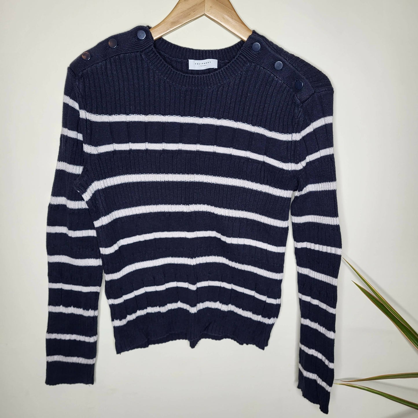 Equipment Ancelin Button Detail Sweater - Stripes - Black Multi/Eclipse/pristine