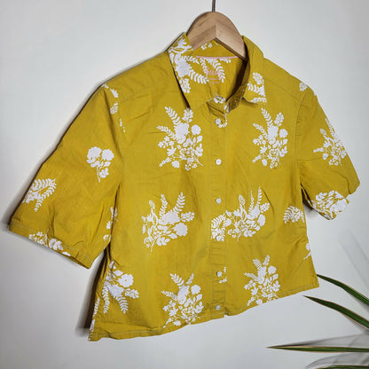 Boden Upcycled Short Sleeve Cropped Button-Down Shirt