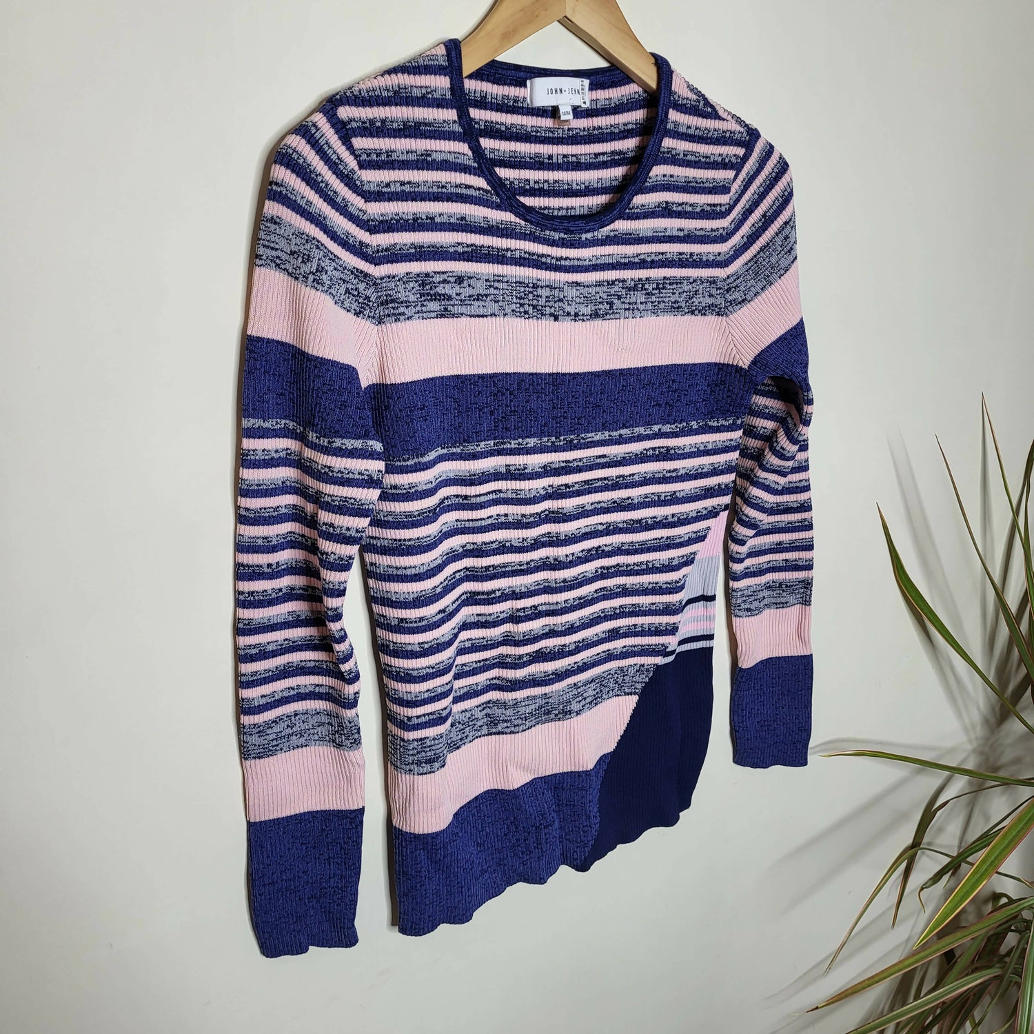 John &amp; Jenn Long Sleeve Ribbed-Knit Striped Sweater - Stripes - Blue Multi