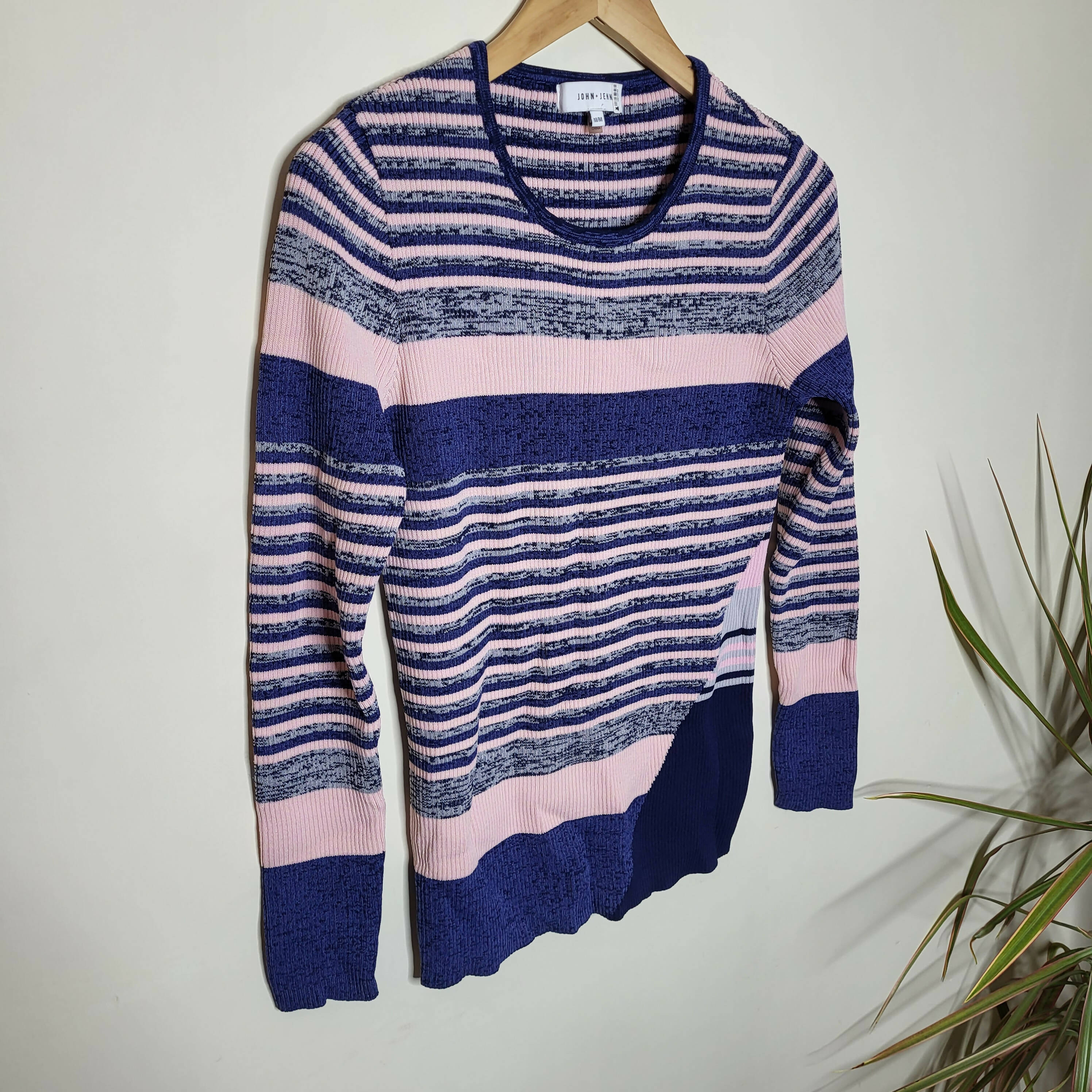 John &amp; Jenn Long Sleeve Ribbed-Knit Striped Sweater - Stripes - Blue Multi