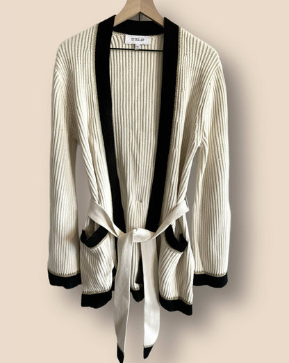 Derek Lam 10 Crosby Belted Ribbed Wool Blend Cardigan - /White Multi