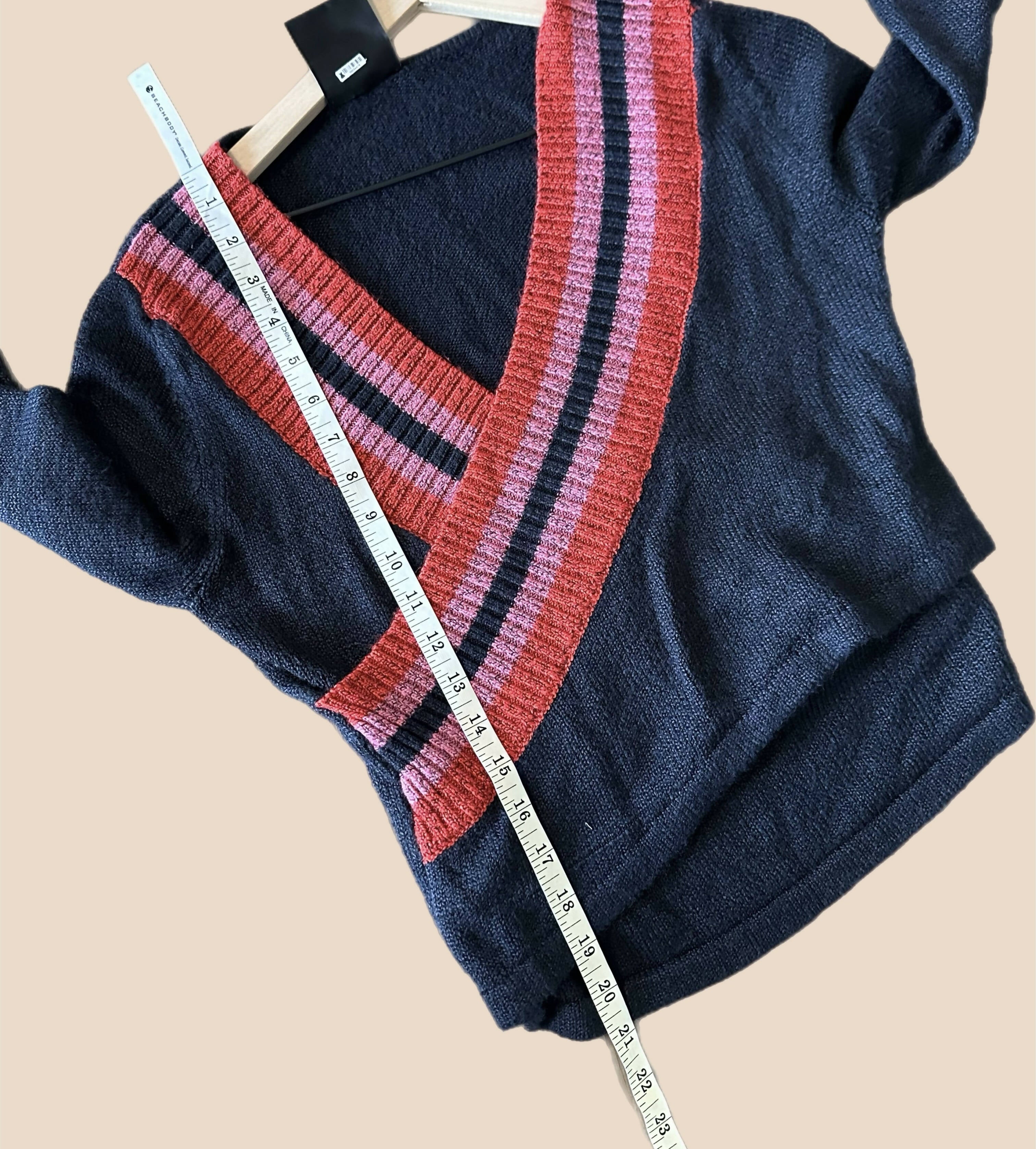 C/meo Collective Long Sleeve V-Neck Crossover Sweater - Stripes - Navy Multi/Navy Sculpt