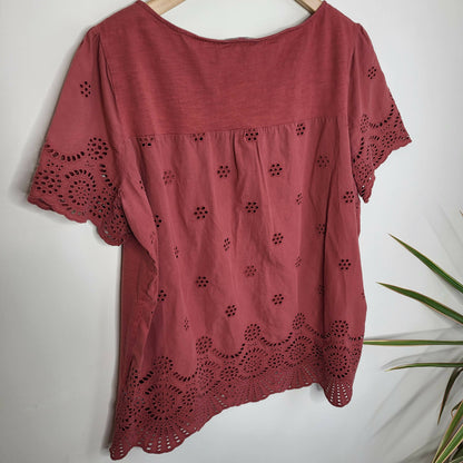 Boden Short Sleeve Broderie Tee - /Red