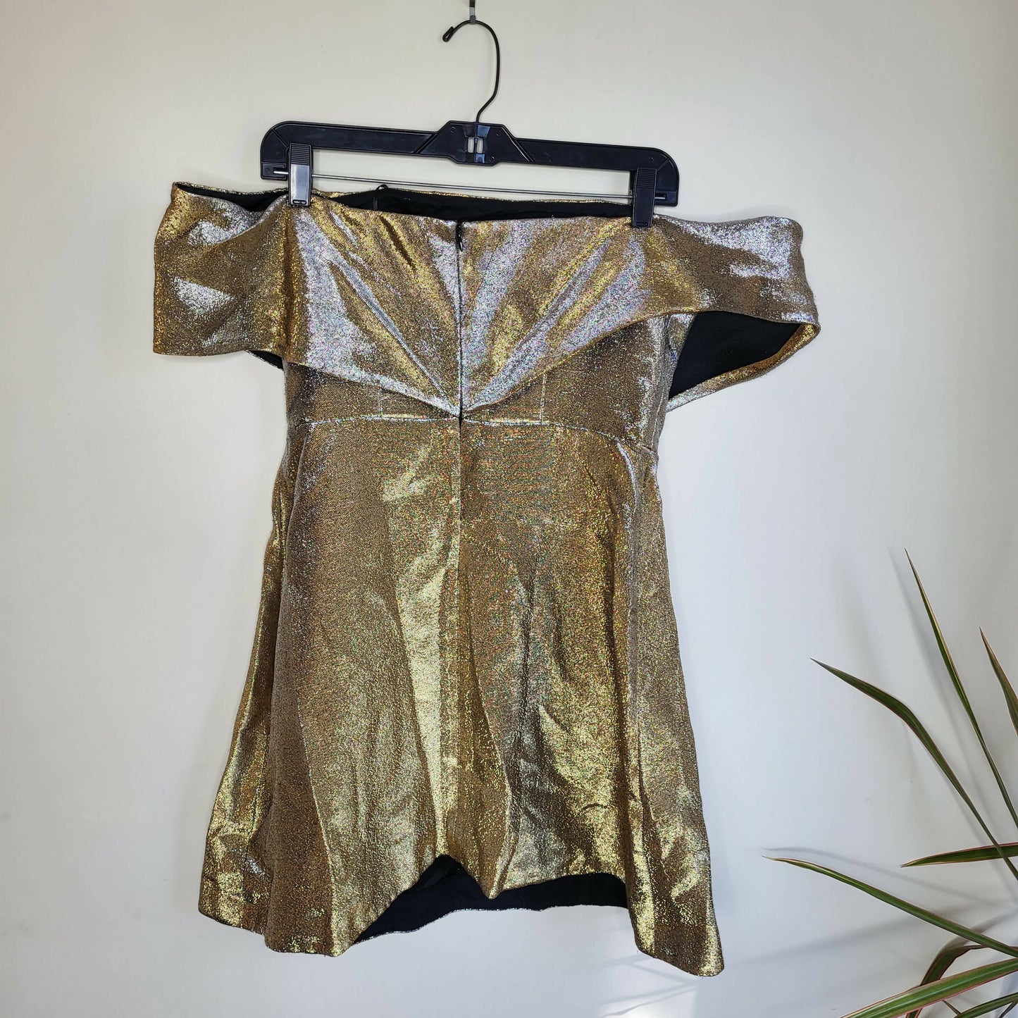 Sandro Metallic Off-the-Shoulder A-line Mini Dress - Gold