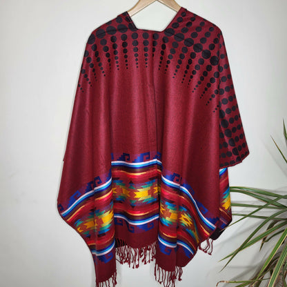 Lightweight thin alpaca wool unisex ruana cape poncho/shawl - authentic pattern