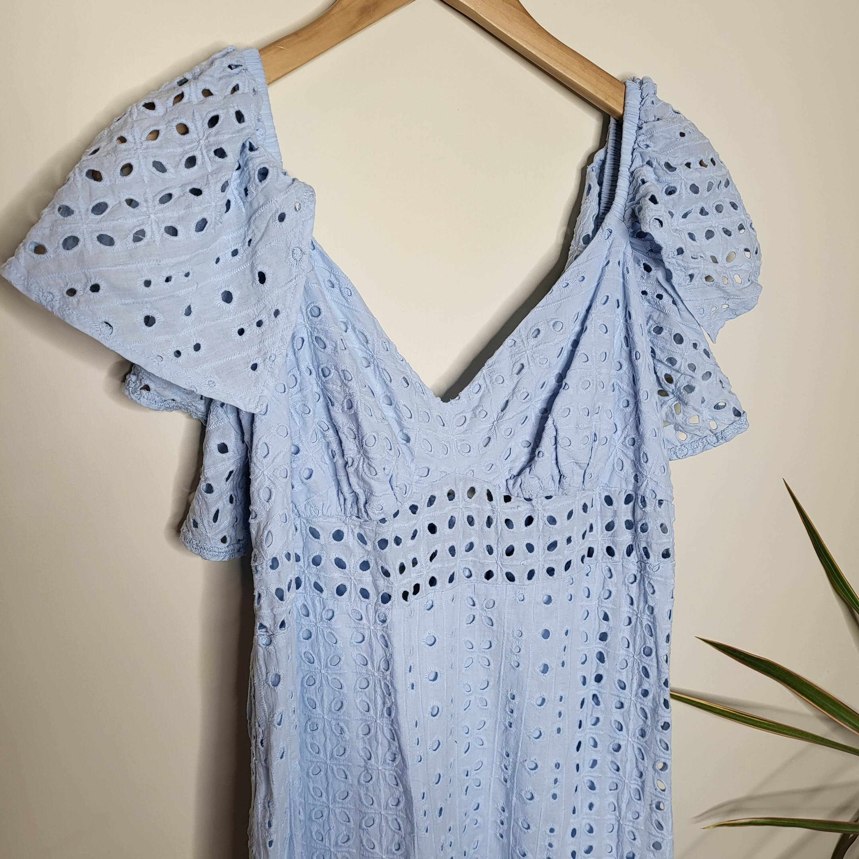 Eloquii Eyelet Dress With Sheer Detail - Eyelet - Blue/Skyride