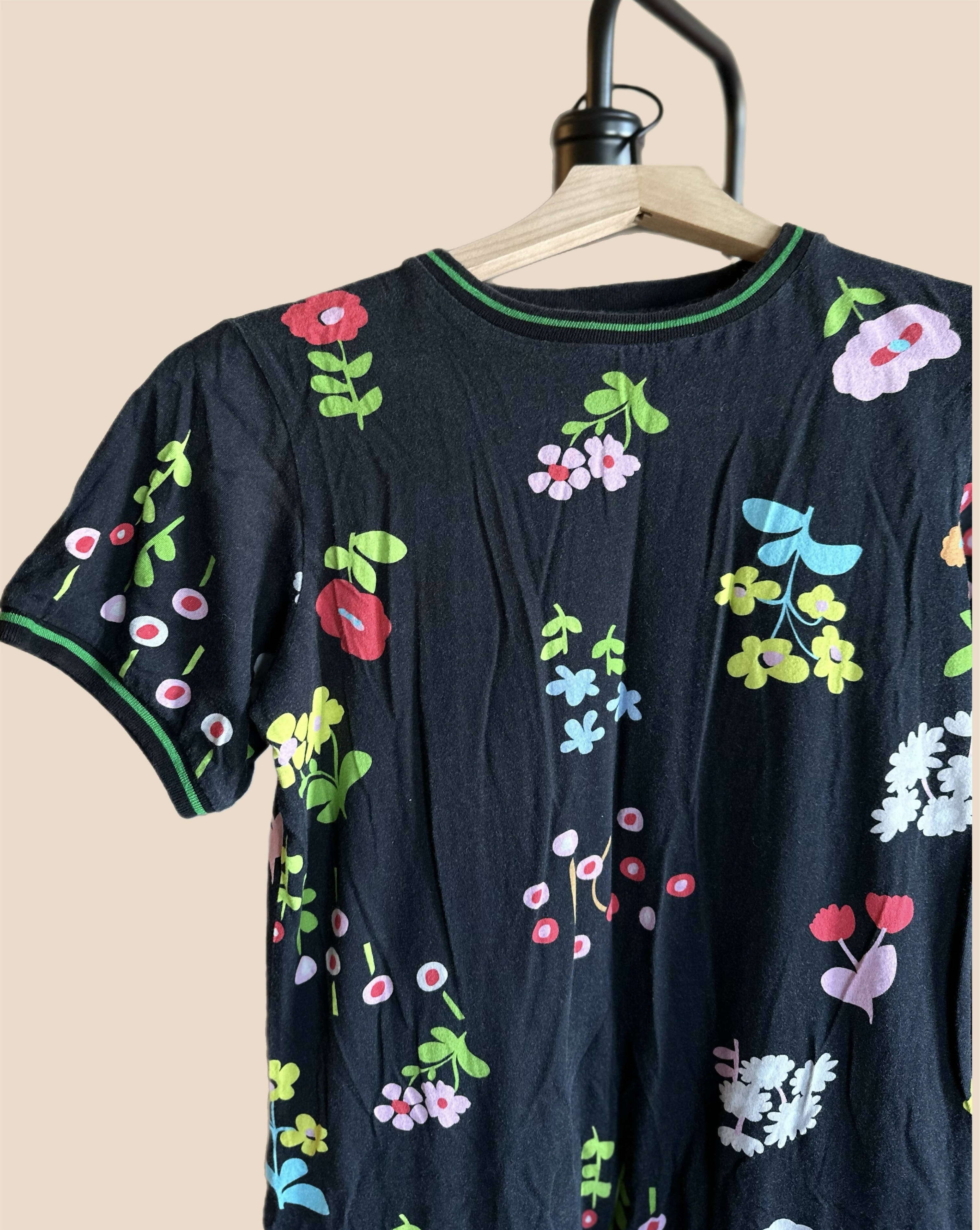 Cynthia Rowley Raya Tee Midi Dress - Floral - Black Multi/Black Floral