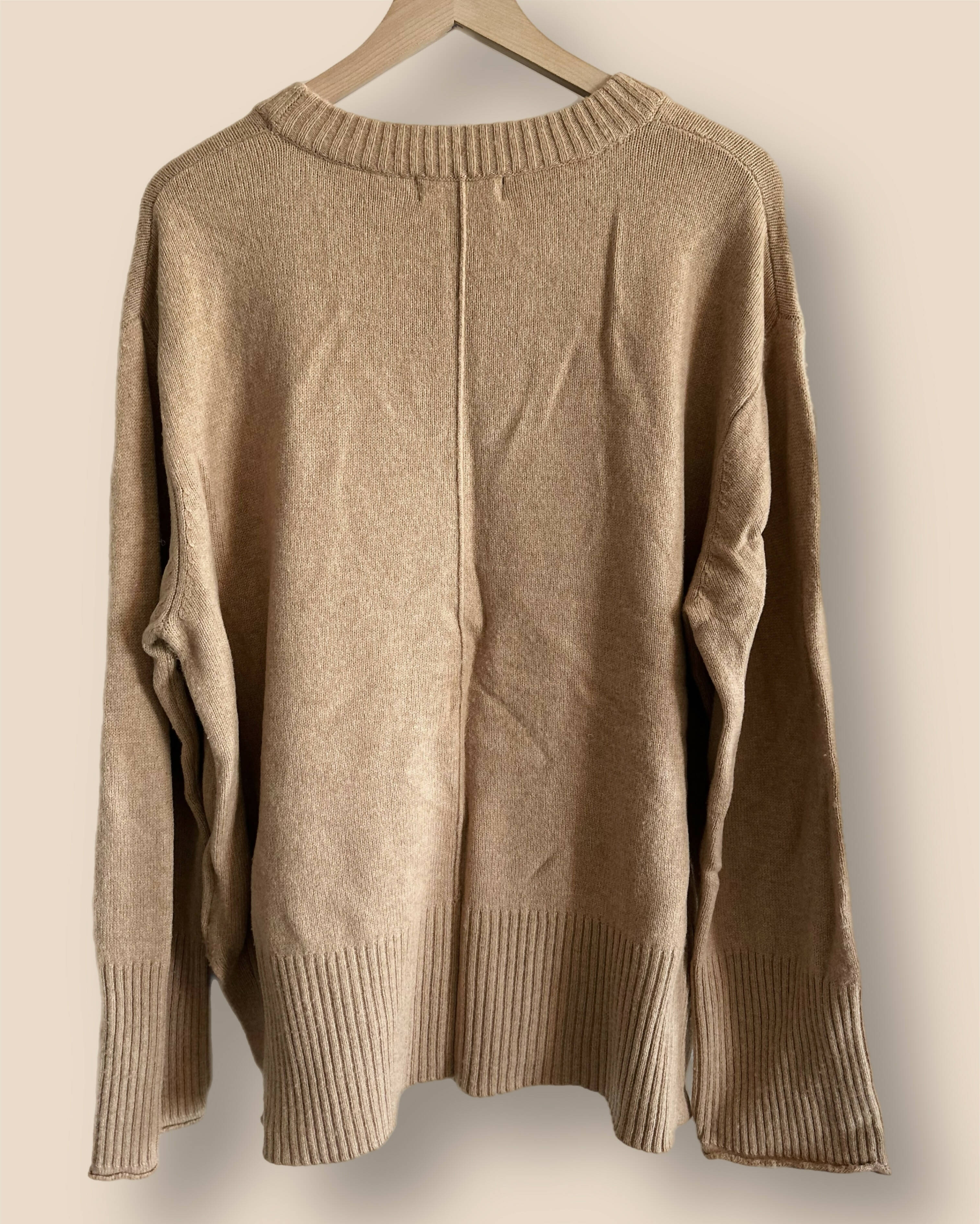 Brass Side Slits Long Sleeve Brene Sweater - /Brown