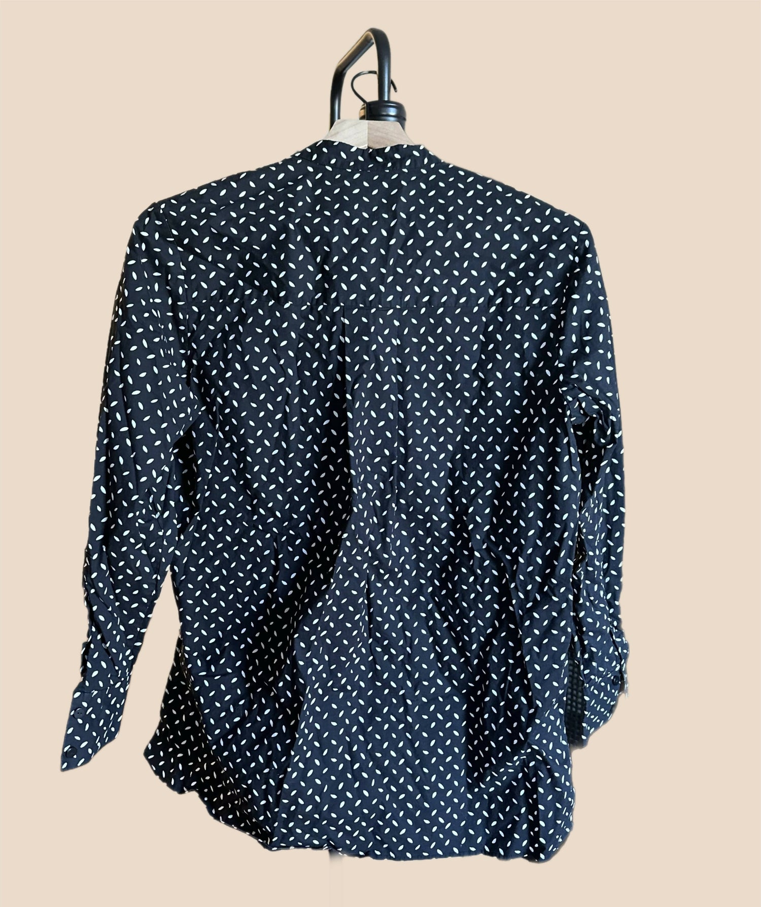 Diane Von Furstenberg Long Sleeve Collar Button-Down Shirt - Abstract - Black Multi/Bromley Dot Black