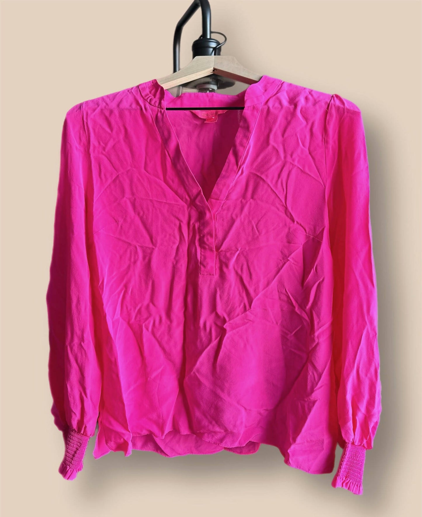 Lilly Pulitzer Dae Smocked Cuff Popover Silk Blouse - /Pink