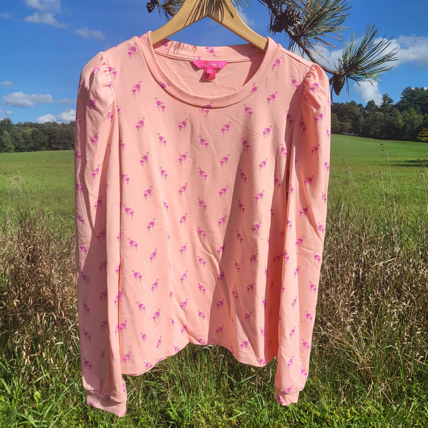 Lilly Pulitzer Puff Sleeve Jansen Sweatshirt - Animal - Pink/Peach Hyacinth Me And My Minnie - M