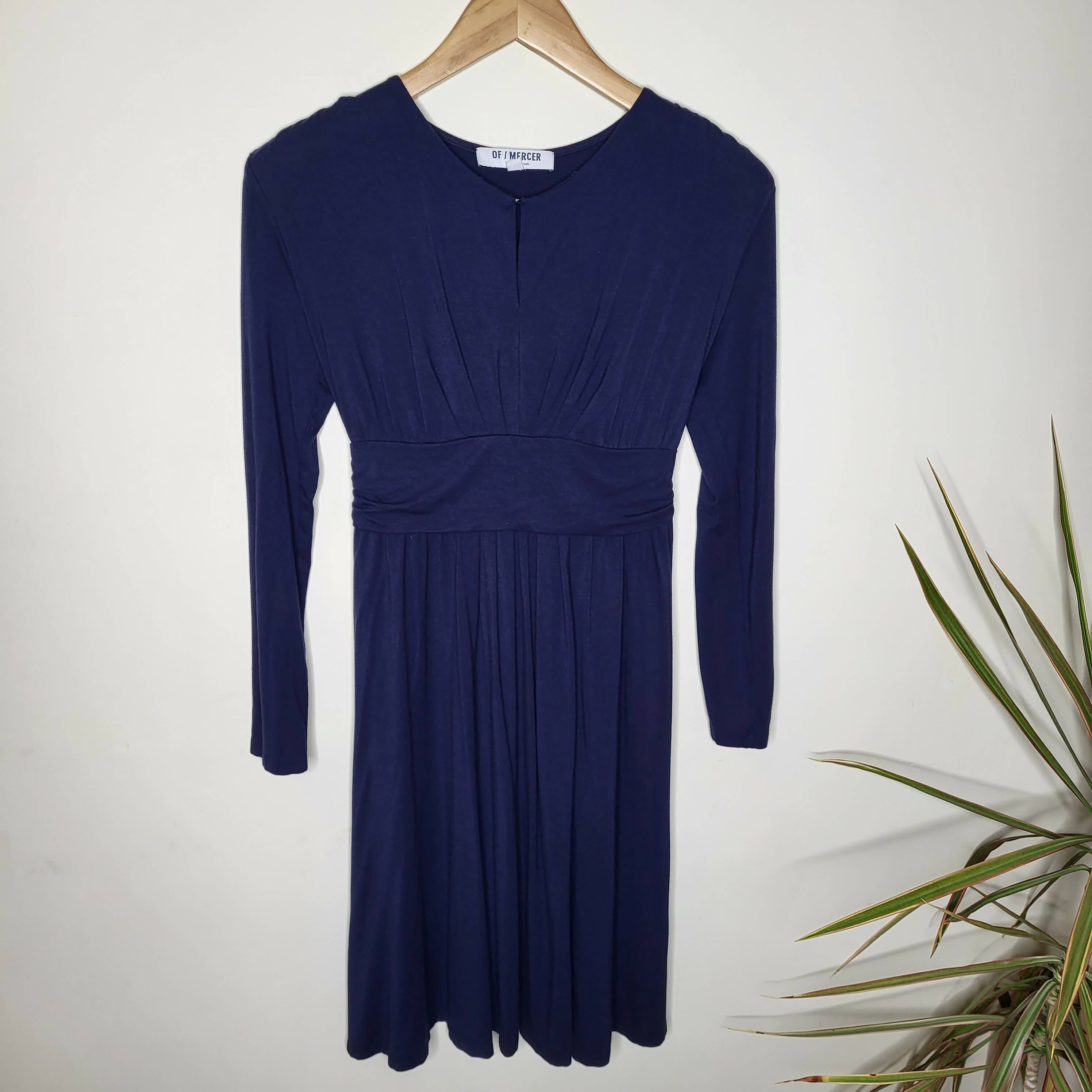 Of Mercer Long Sleeve Inverted-Pleat Fit and Flare Dress - Navy - XS