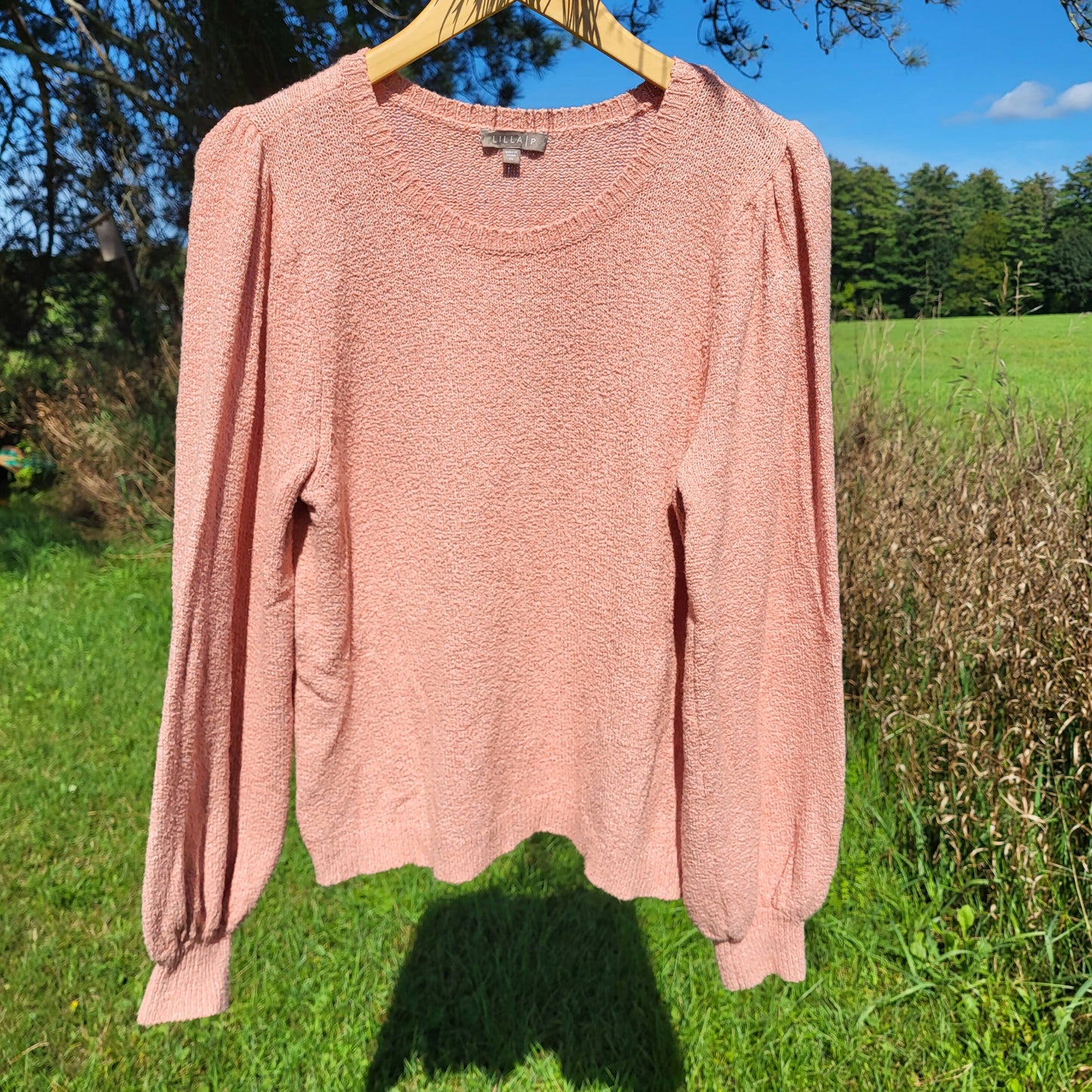 Lilla P Crewneck Puff Sleeve Sweater - /Pink - XL