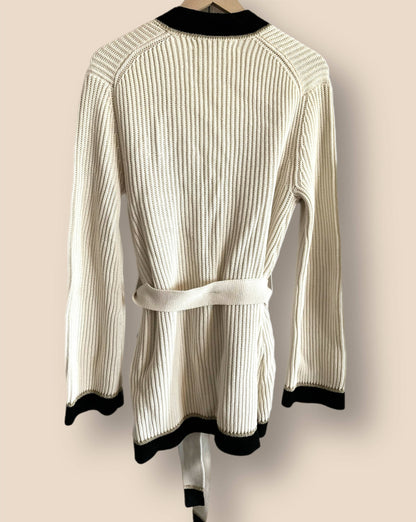 Derek Lam 10 Crosby Belted Ribbed Wool Blend Cardigan - /White Multi