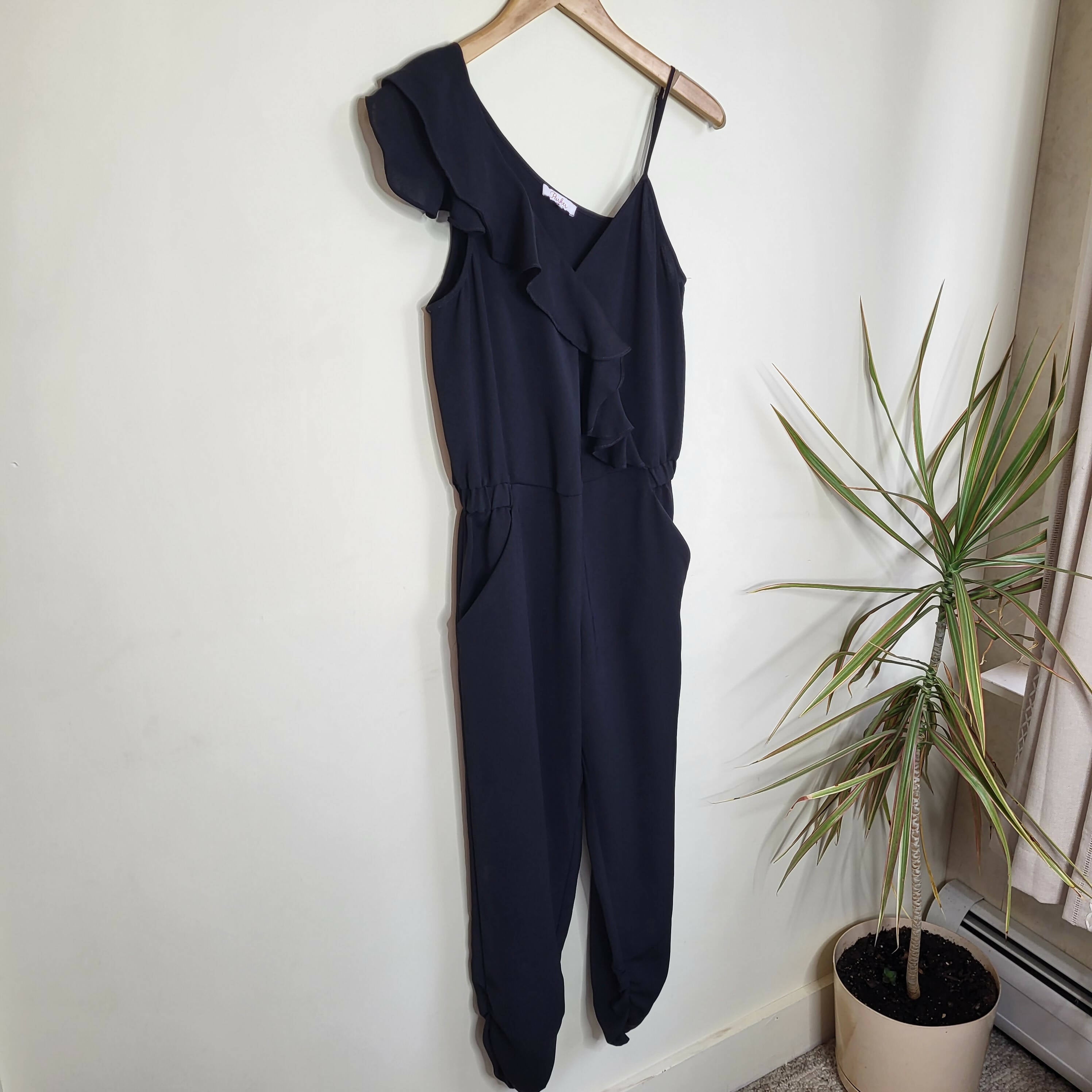 Parker Ruffled V Neck Jumpsuit - Black