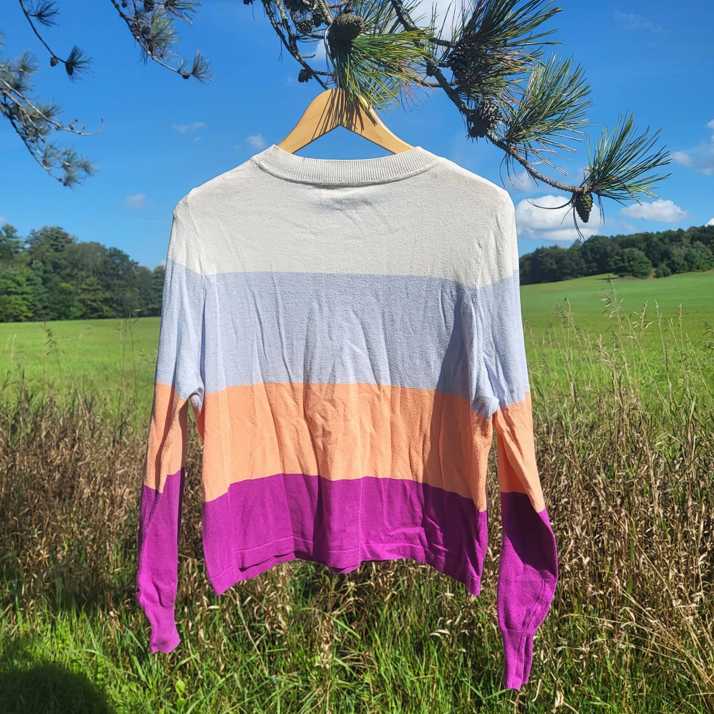 Lilla P Easy Striped Crewneck Sweater - Stripes - Multi/Orchid Multi - M