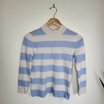 White + Warren Mariner Mockneck Sweater - Stripes - Blue Multi/PEARL WHITE/ SEABREEZE BLUE PRLWS - M