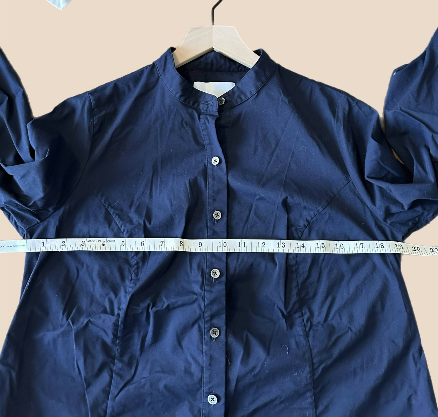 Pari Passu Mandarin Collar Button Up Shirt Fit B: "Curvier Body Type" - Navy