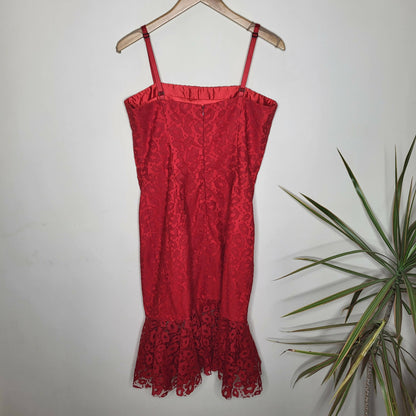 Milly Lace Overlay Flounce Dress - Abstract - Red/Ruby